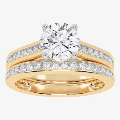 (G / Vs2-Si1) Womens 1 1/2 CT. T.W. Lab Grown White Diamond 10K Gold Round Side Stone Bridal Set