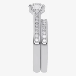 (G / Vs2-Si1) Womens 1 1/2 CT. T.W. Lab Grown White Diamond 10K Gold Round Side Stone Bridal Set