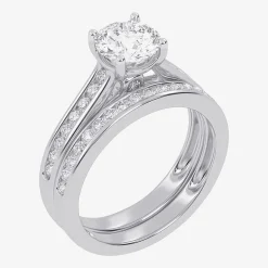 (G / Vs2-Si1) Womens 1 1/2 CT. T.W. Lab Grown White Diamond 10K Gold Round Side Stone Bridal Set