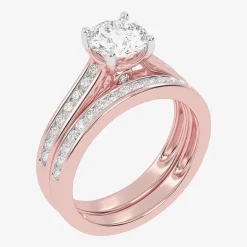(G / Vs2-Si1) Womens 1 1/2 CT. T.W. Lab Grown White Diamond 10K Gold Round Side Stone Bridal Set