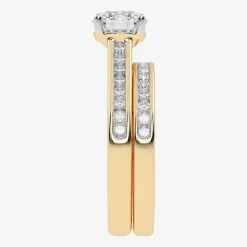 (G / Vs2-Si1) Womens 1 1/2 CT. T.W. Lab Grown White Diamond 10K Gold Round Side Stone Bridal Set