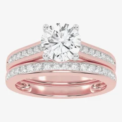 (G / Vs2-Si1) Womens 1 1/2 CT. T.W. Lab Grown White Diamond 10K Gold Round Side Stone Bridal Set