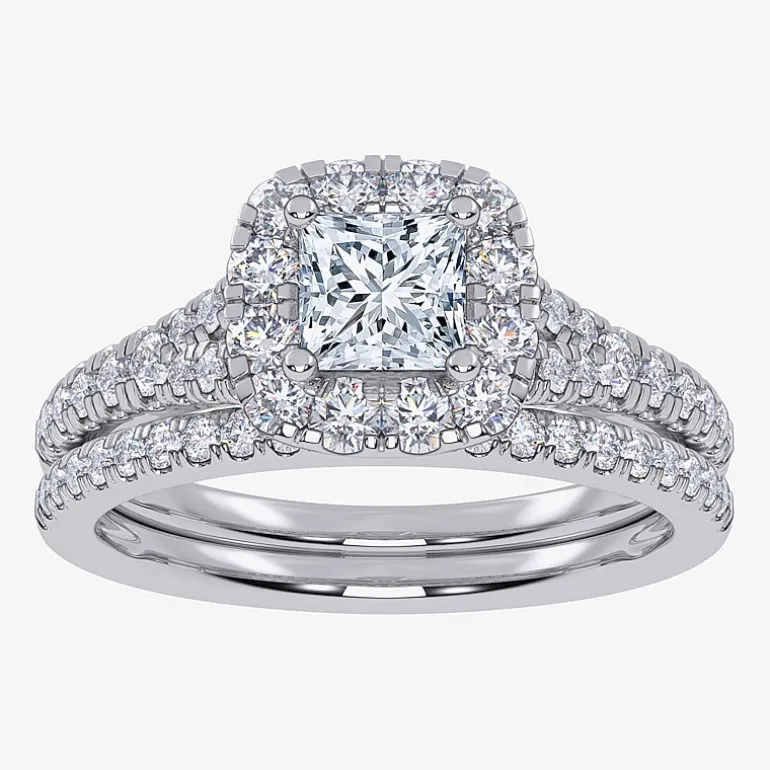 (G / Vs2-Si1) Womens 1 CT. T.W. Lab Grown White Diamond 10K Gold Side Stone Halo Bridal Set