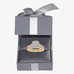 (G / Vs2-Si1) Womens 1 CT. T.W. Lab Grown White Diamond 10K Gold Side Stone Halo Bridal Set