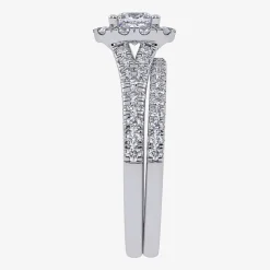 (G / Vs2-Si1) Womens 1 CT. T.W. Lab Grown White Diamond 10K Gold Side Stone Halo Bridal Set