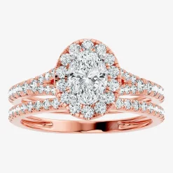 (G / Vs2-Si1) Womens 1 CT. T.W. Lab Grown White Diamond 10K Gold Oval Side Stone Halo Bridal Set