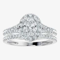 (G / Vs2-Si1) Womens 1 CT. T.W. Lab Grown White Diamond 10K Gold Oval Side Stone Halo Bridal Set