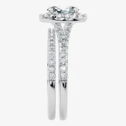 (G / Vs2-Si1) Womens 1 CT. T.W. Lab Grown White Diamond 10K Gold Oval Side Stone Halo Bridal Set