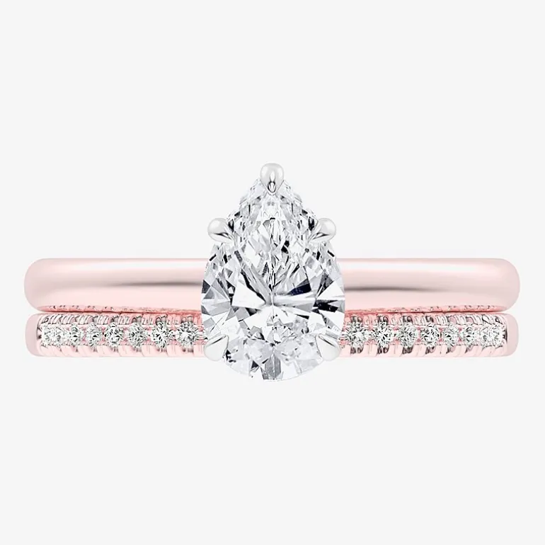 (G / Vs2-Si1) Womens 1 1/4 CT. T.W. Lab Grown White Diamond 14K Gold Pear Solitaire Bridal Set