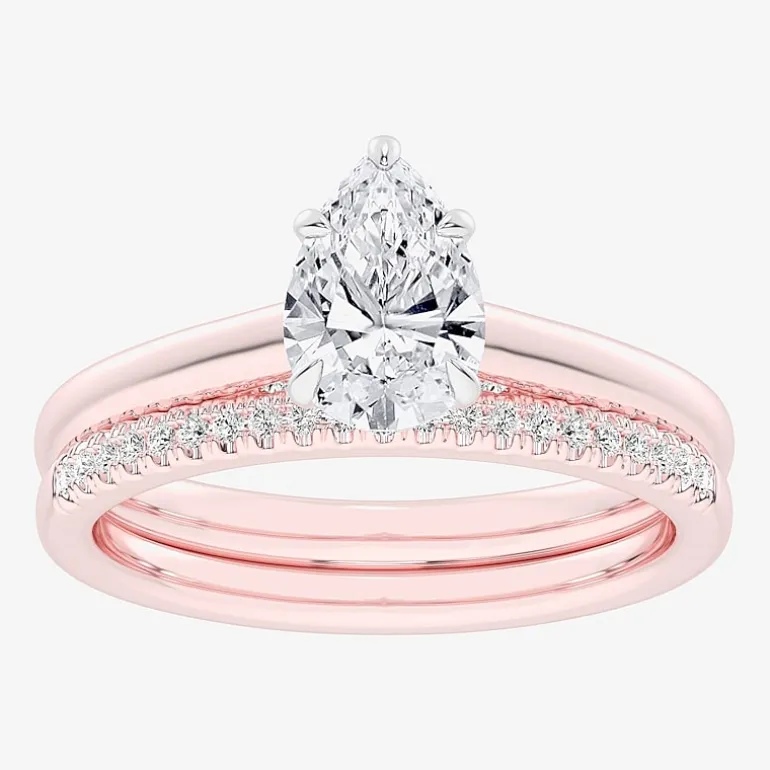 (G / Vs2-Si1) Womens 1 1/4 CT. T.W. Lab Grown White Diamond 14K Gold Pear Solitaire Bridal Set