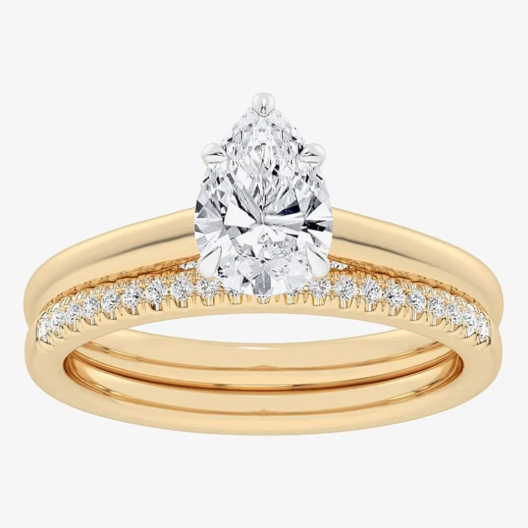 (G / Vs2-Si1) Womens 1 1/4 CT. T.W. Lab Grown White Diamond 14K Gold Pear Solitaire Bridal Set