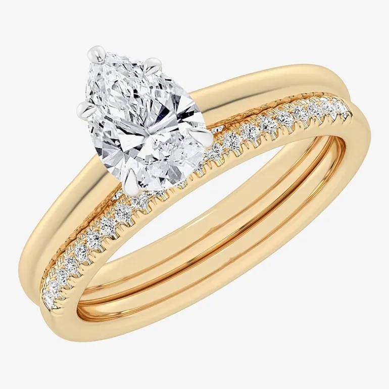 (G / Vs2-Si1) Womens 1 1/4 CT. T.W. Lab Grown White Diamond 14K Gold Pear Solitaire Bridal Set