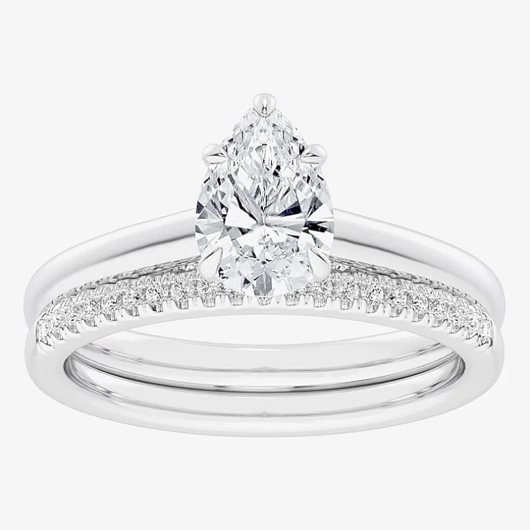 (G / Vs2-Si1) Womens 1 1/4 CT. T.W. Lab Grown White Diamond 14K Gold Pear Solitaire Bridal Set