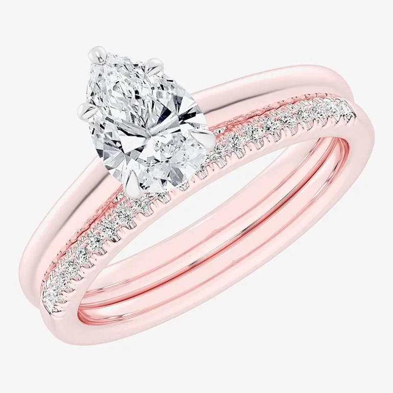 (G / Vs2-Si1) Womens 1 1/4 CT. T.W. Lab Grown White Diamond 14K Gold Pear Solitaire Bridal Set