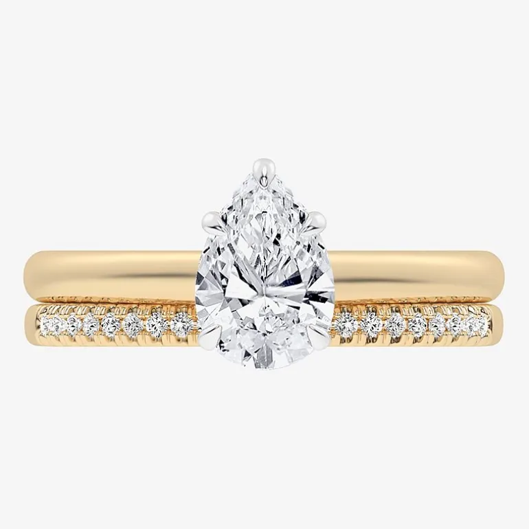 (G / Vs2-Si1) Womens 1 1/4 CT. T.W. Lab Grown White Diamond 14K Gold Pear Solitaire Bridal Set