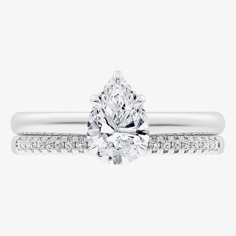 (G / Vs2-Si1) Womens 1 1/4 CT. T.W. Lab Grown White Diamond 14K Gold Pear Solitaire Bridal Set