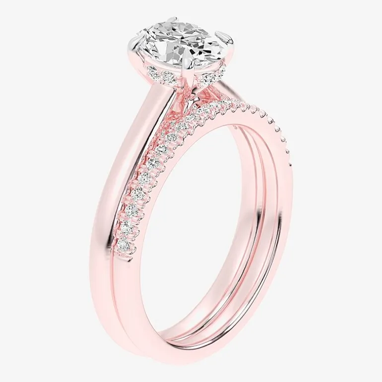 (G / Vs2-Si1) Womens 1 1/4 CT. T.W. Lab Grown White Diamond 14K Gold Oval Solitaire Bridal Set