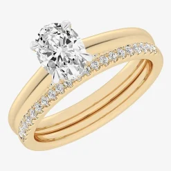 (G / Vs2-Si1) Womens 1 1/4 CT. T.W. Lab Grown White Diamond 14K Gold Oval Solitaire Bridal Set