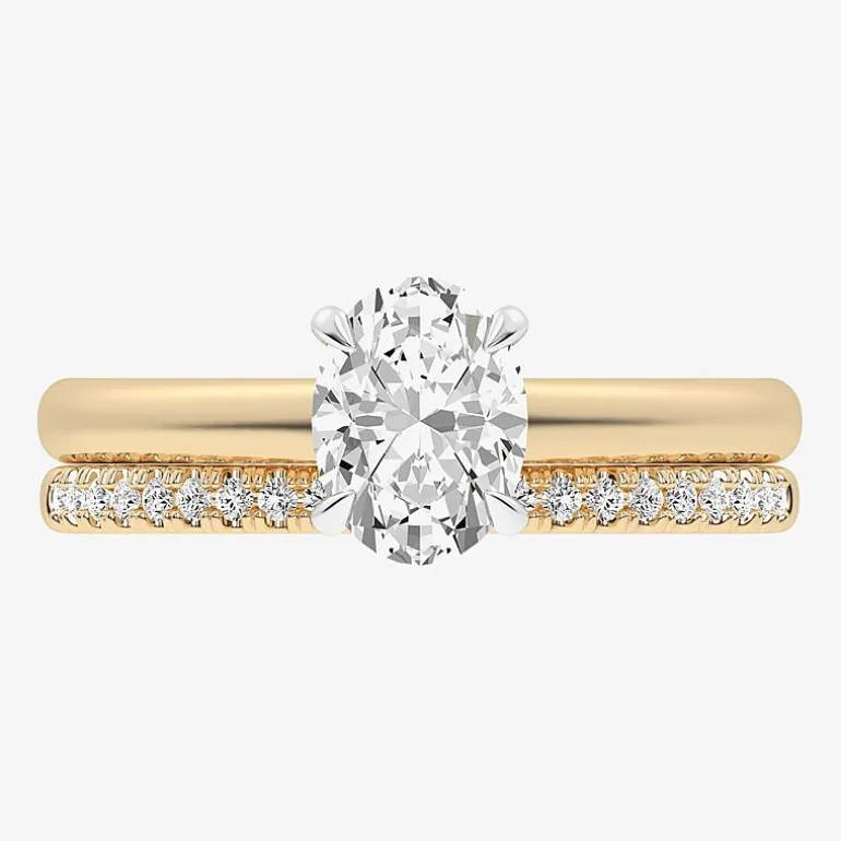 (G / Vs2-Si1) Womens 1 1/4 CT. T.W. Lab Grown White Diamond 14K Gold Oval Solitaire Bridal Set