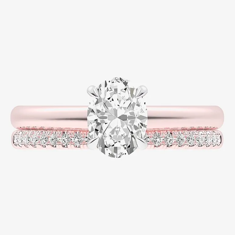 (G / Vs2-Si1) Womens 1 1/4 CT. T.W. Lab Grown White Diamond 14K Gold Oval Solitaire Bridal Set