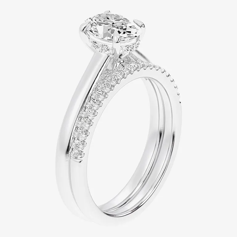 (G / Vs2-Si1) Womens 1 1/4 CT. T.W. Lab Grown White Diamond 14K Gold Oval Solitaire Bridal Set