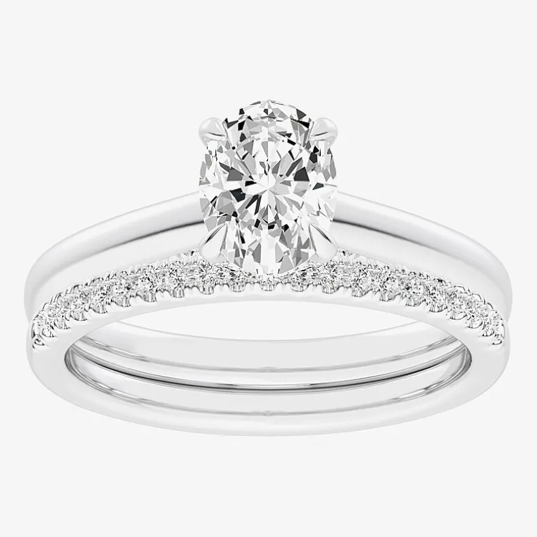 (G / Vs2-Si1) Womens 1 1/4 CT. T.W. Lab Grown White Diamond 14K Gold Oval Solitaire Bridal Set