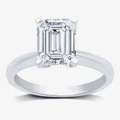 (G / VS2) Womens 3 CT. Lab-Grown White Diamond 14K Gold Emerald Solitaire Engaement Ring