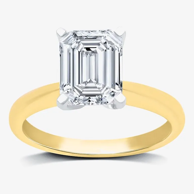 (G / VS2) Womens 3 CT. Lab-Grown White Diamond 14K Gold Emerald Solitaire Engaement Ring