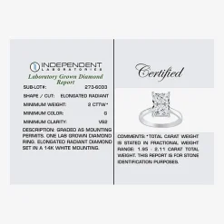 (G / VS2) Womens 2 CT. Lab-Grown White Diamond 14K Gold Radiant-cut Solitaire Engagement Ring