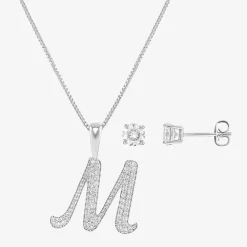 HADLEY & ROW Initial Womens Cubic Zirconia Pure Silver Over Brass 2-pc. Jewelry Set
