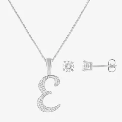 HADLEY & ROW Initial Womens Cubic Zirconia Pure Silver Over Brass 2-pc. Jewelry Set