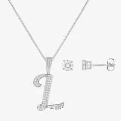 HADLEY & ROW Initial Womens Cubic Zirconia Pure Silver Over Brass 2-pc. Jewelry Set