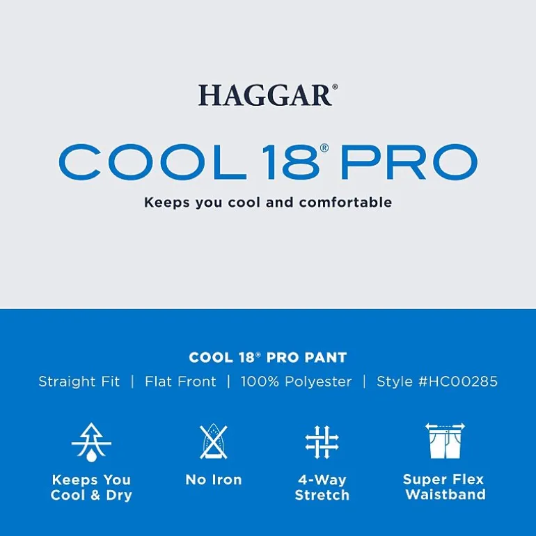 Haggar Cool 18 Pro Mens Comfort Waistband Straight Fit Flat Front Pant