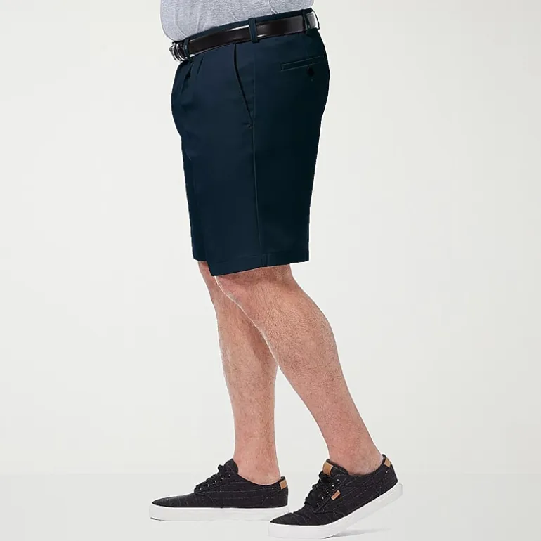 Haggar Cool 18 Pro Pleated Expandable Waist Mens 10 1/2" Big and Tall Stretch Fabric Moisture Wicking Quick Dry Chino Short
