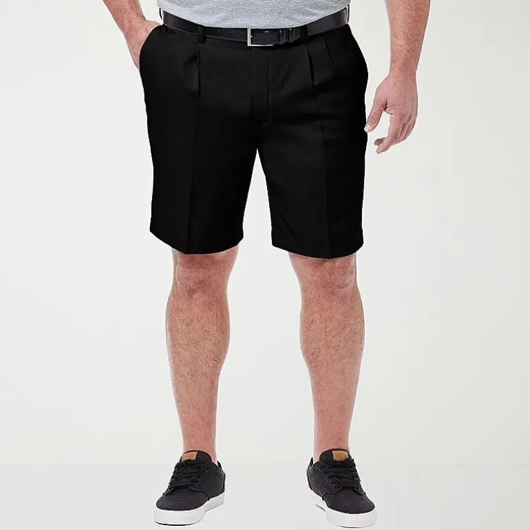 Haggar Cool 18 Pro Pleated Expandable Waist Mens 10 1/2" Big and Tall Stretch Fabric Moisture Wicking Quick Dry Chino Short