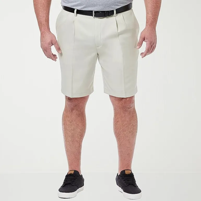 Haggar Cool 18 Pro Pleated Expandable Waist Mens 10 1/2" Big and Tall Stretch Fabric Moisture Wicking Quick Dry Chino Short