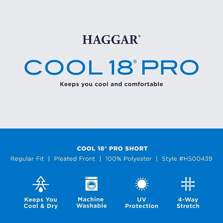 Haggar Cool 18 Pro Pleated Mens 9 1/2" Stretch Fabric Moisture Wicking Quick Dry Chino Short