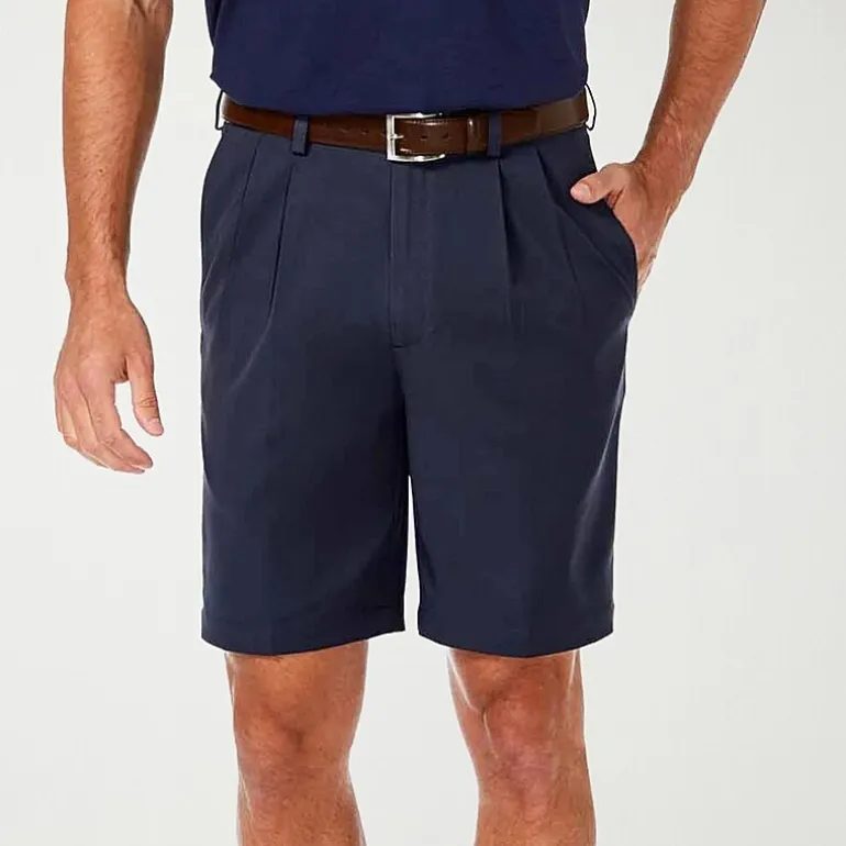 Haggar Cool 18 Pro Pleated Mens 9 1/2" Stretch Fabric Moisture Wicking Quick Dry Chino Short
