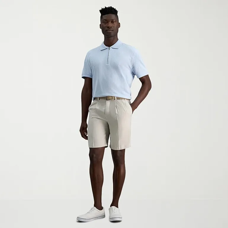 Haggar Cool 18 Pro Pleated Mens 9 1/2" Stretch Fabric Moisture Wicking Quick Dry Chino Short