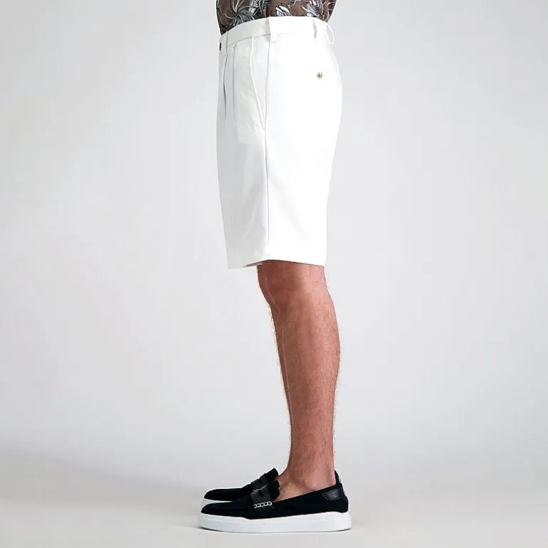 Haggar Cool 18 Pro Pleated Mens 9 1/2" Stretch Fabric Moisture Wicking Quick Dry Chino Short