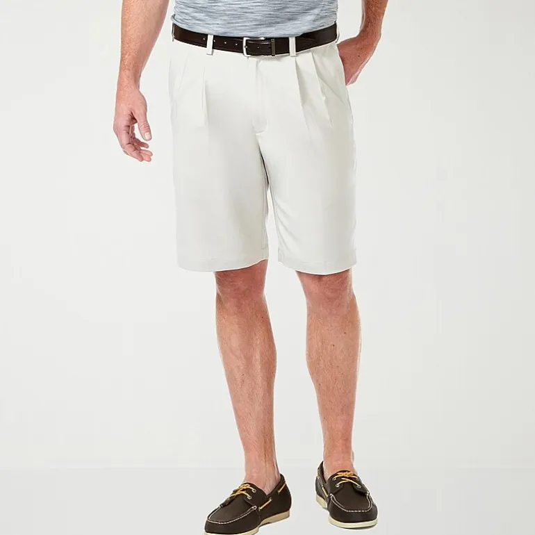 Haggar Cool 18 Pro Pleated Mens 9 1/2" Stretch Fabric Moisture Wicking Quick Dry Chino Short