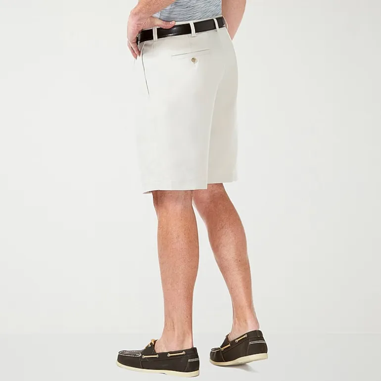 Haggar Cool 18 Pro Pleated Mens 9 1/2" Stretch Fabric Moisture Wicking Quick Dry Chino Short