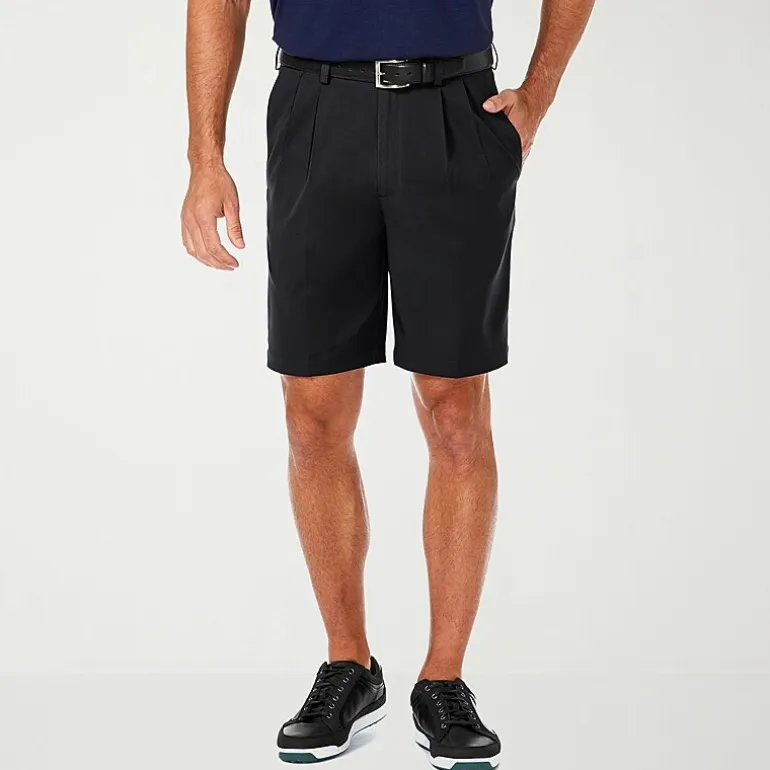 Haggar Cool 18 Pro Pleated Mens 9 1/2" Stretch Fabric Moisture Wicking Quick Dry Chino Short