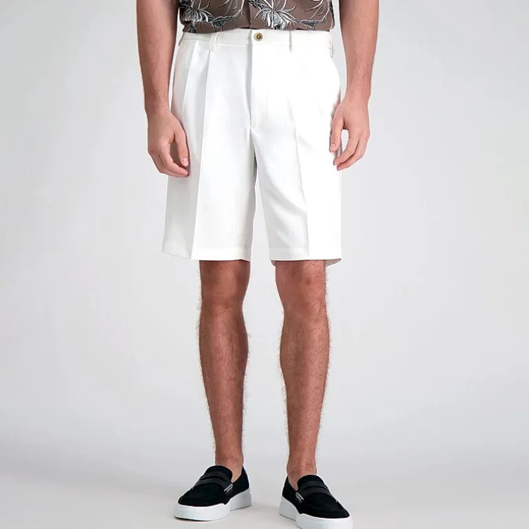 Haggar Cool 18 Pro Pleated Mens 9 1/2" Stretch Fabric Moisture Wicking Quick Dry Chino Short