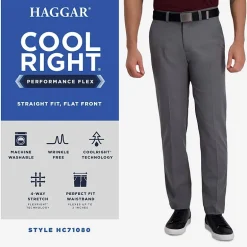 Haggar Cool Right Performance Flex Mens Comfort Waistband Straight Fit Flat Front Pant