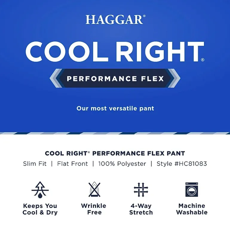 Haggar Cool Right Performance Flex Mens Comfort Waistband Slim Fit Flat Front Pant