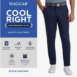 Haggar Cool Right Performance Flex Mens Comfort Waistband Slim Fit Flat Front Pant
