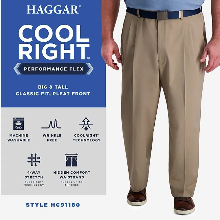 Haggar Cool Right Performance Flex Mens Classic Fit Big and Tall Pleated Pant