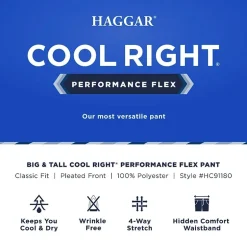 Haggar Cool Right Performance Flex Mens Classic Fit Big and Tall Pleated Pant