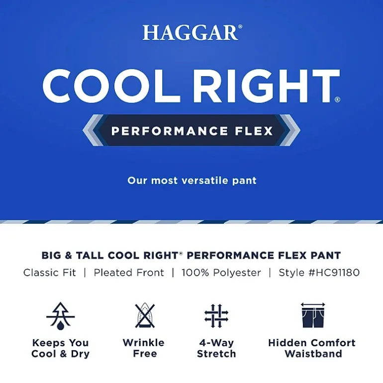Haggar Cool Right Performance Flex Mens Classic Fit Big and Tall Pleated Pant